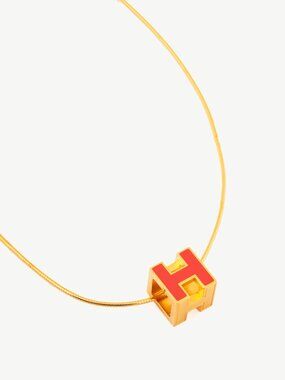 Hermes Cage D'H Gold Cube-Pendant Necklace